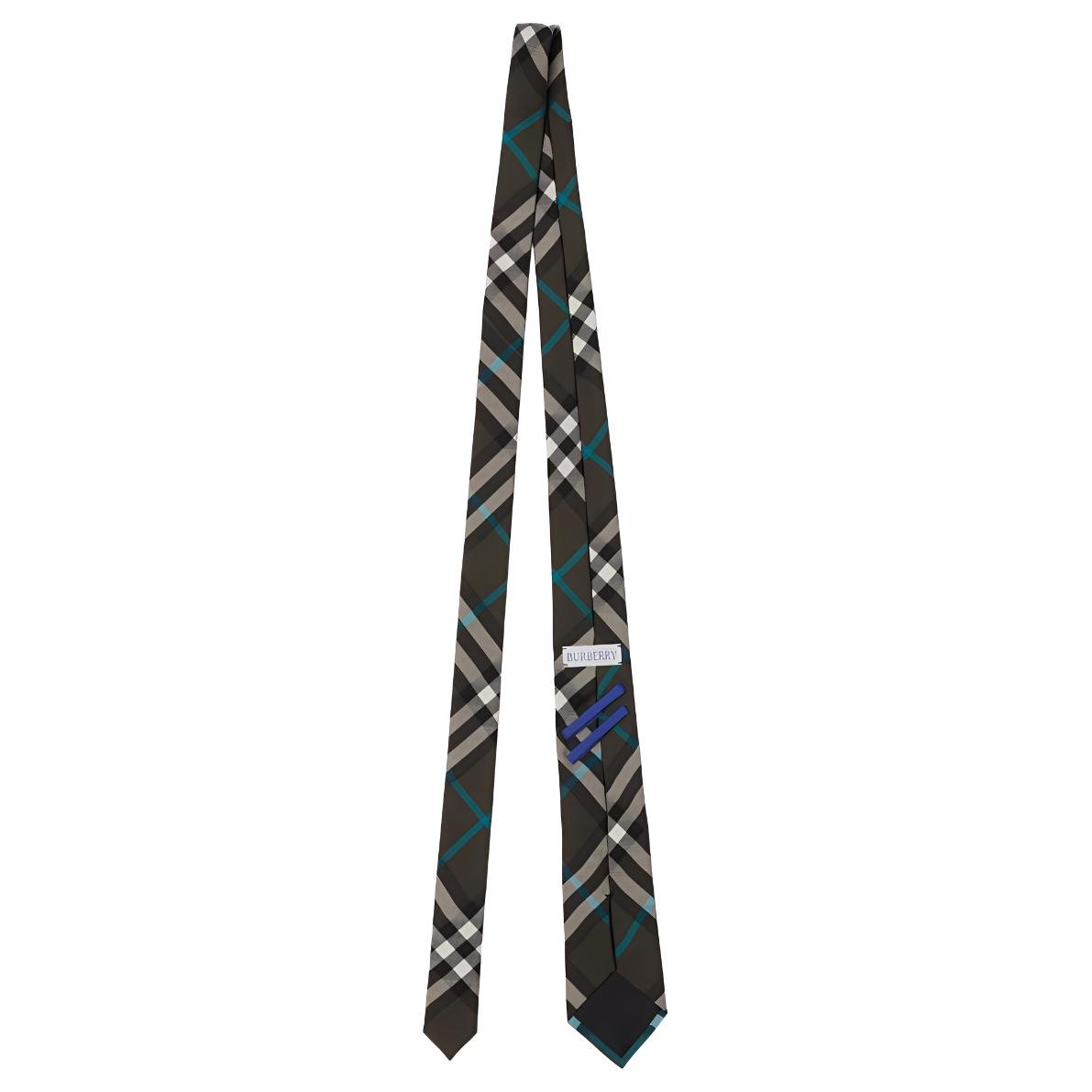 Burberry  Blue Silk Tie with Logo Check Pattern Design. 80929511