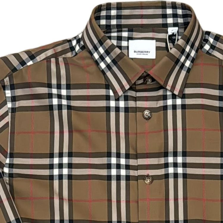 Lookbook 버버리 브라운 체크 프린트 롱슬리브 셔츠. 80842951