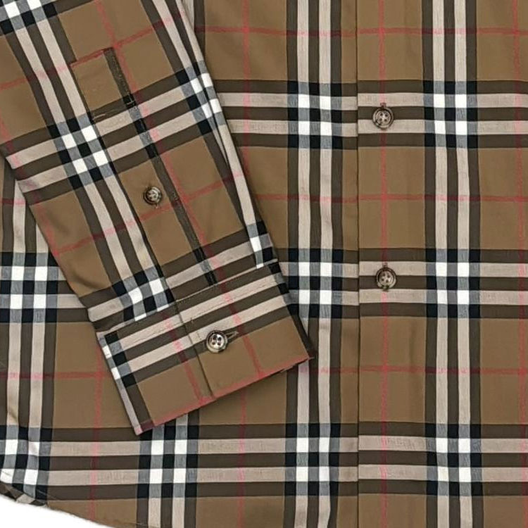 Shop 버버리 브라운 체크 프린트 롱슬리브 셔츠. 80842951
