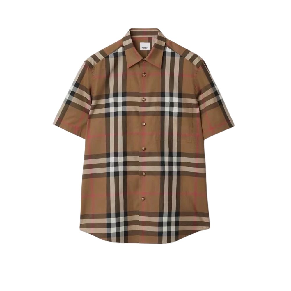 Burberry  Brown Check Short Sleeve Button-Up Shirt 80842911