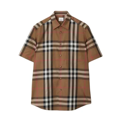Burberry Brown Check Short Sleeve Button-Up Shirt 80842911