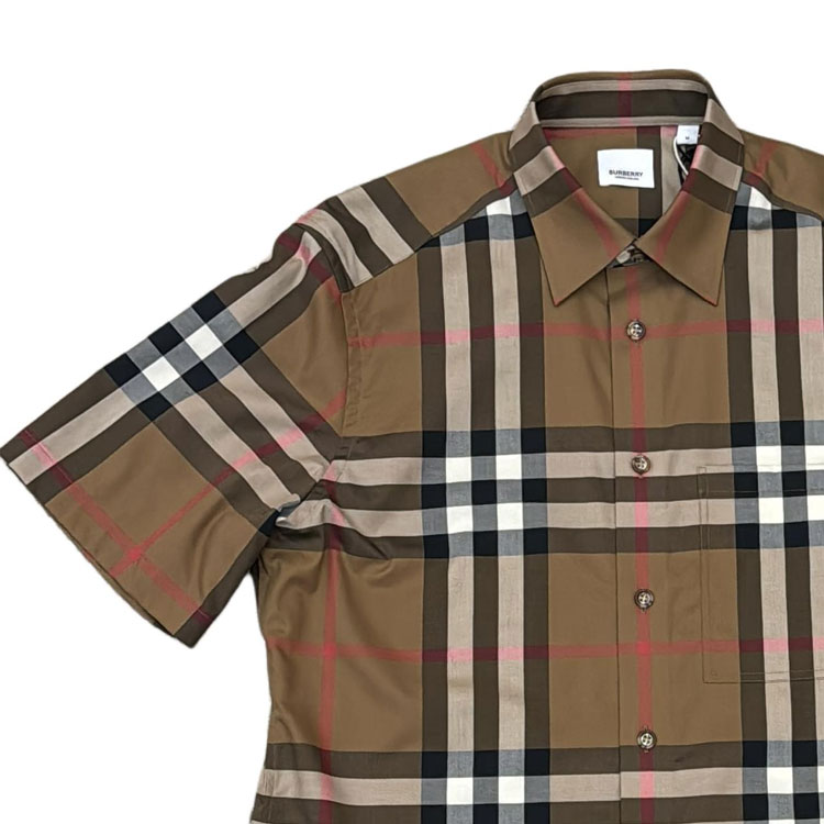 Shop 버버리 브라운 체크 반소매 버튼업 셔츠 80842911