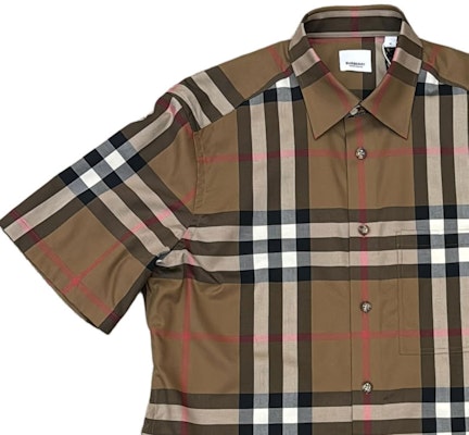 버버리 브라운 체크 반소매 버튼업 셔츠 80842911 Shop 버버리 브라운 체크 반소매 버튼업 셔츠 80842911