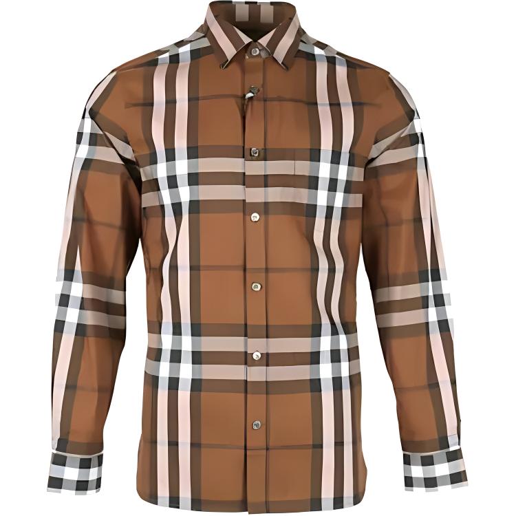 Burberry  Brown Check Single-Breasted Long-Sleeve Shirt. 80734021