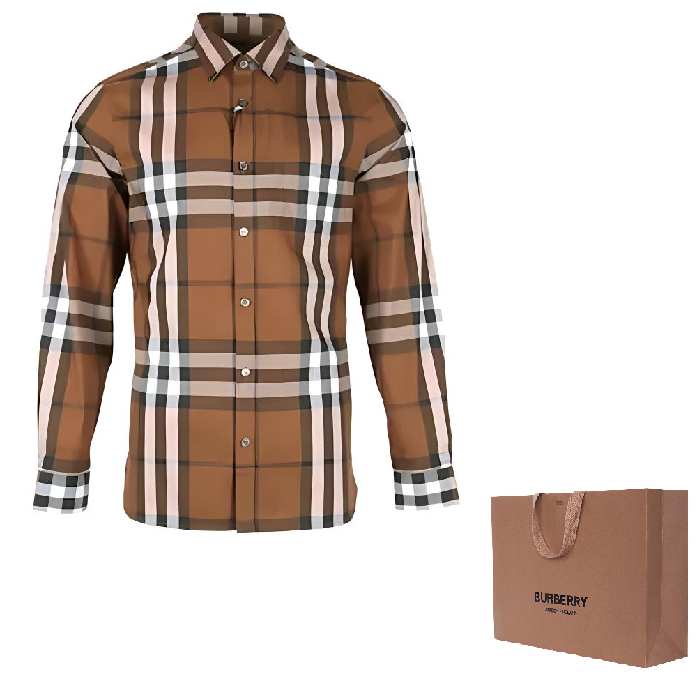 Burberry  Brown Check Single-Breasted Long-Sleeve Shirt. 80734021 圖 3