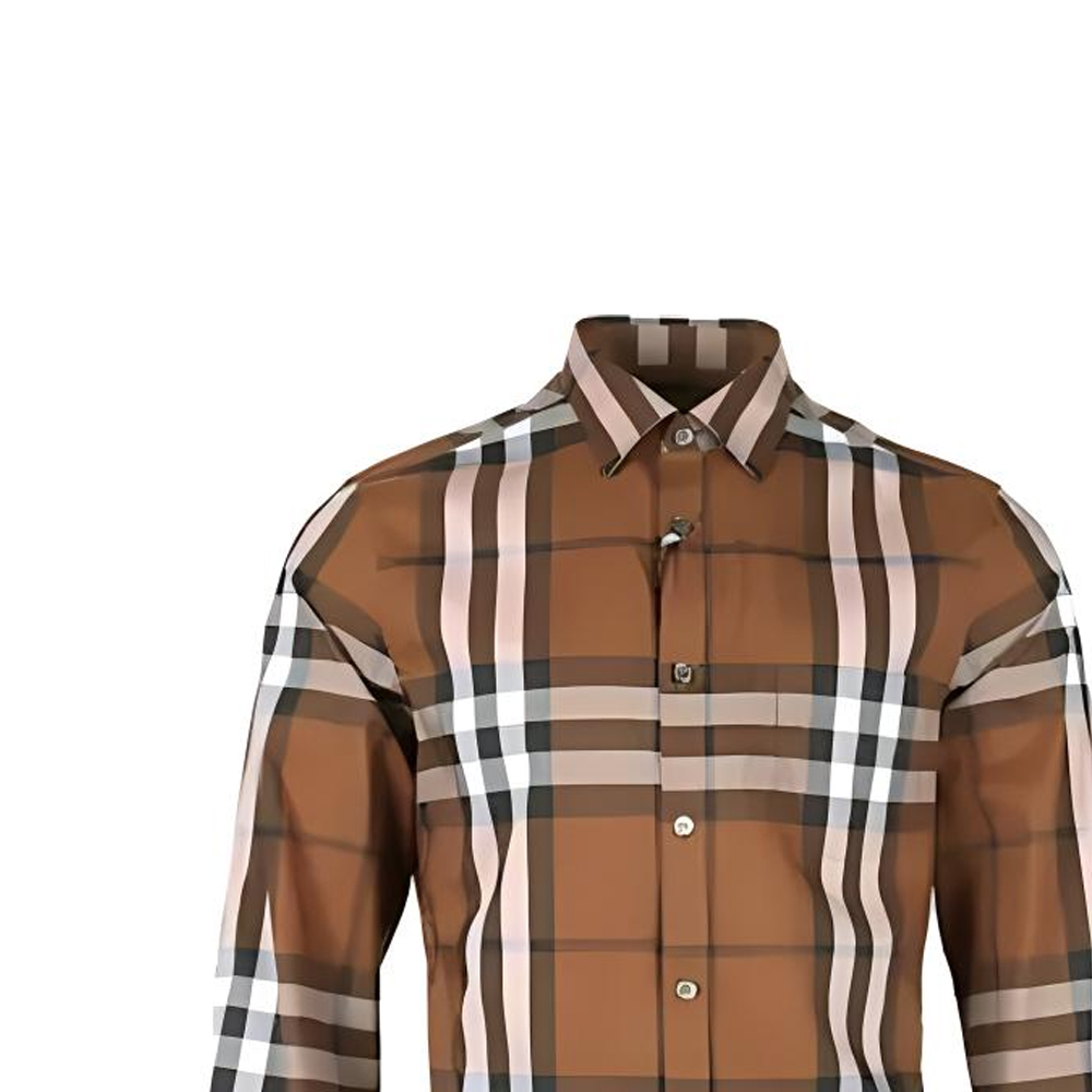Burberry  Brown Check Single-Breasted Long-Sleeve Shirt. 80734021 圖 5