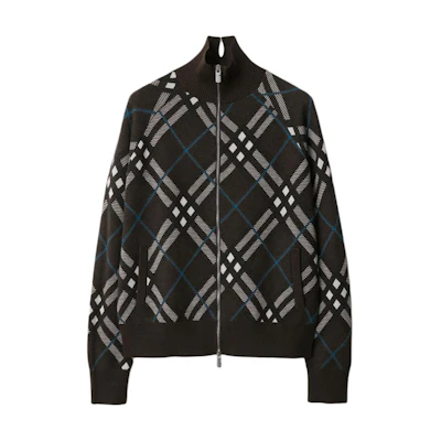 Burberry Brown Check Stand Collar Zip-Up Loose Fit Jacket 80950851