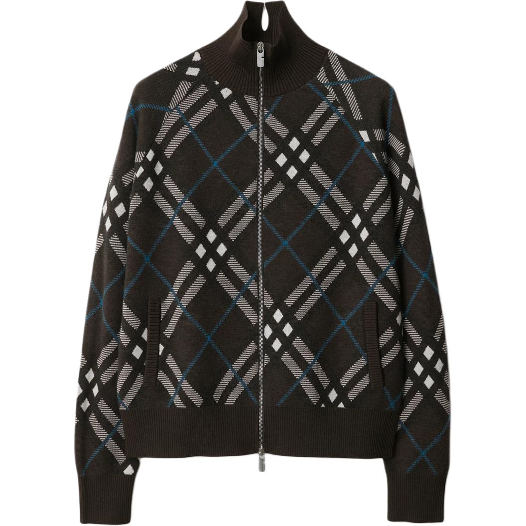 Order Burberry 棕色格紋立領拉鍊寬鬆版外套 80950851