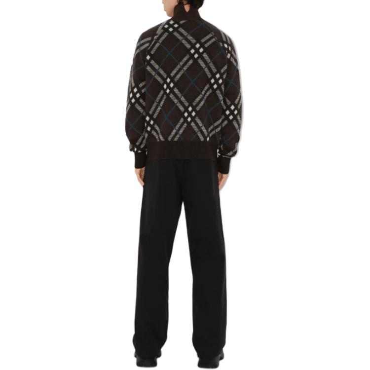 Shop Burberry 棕色格紋立領拉鍊寬鬆版外套 80950851