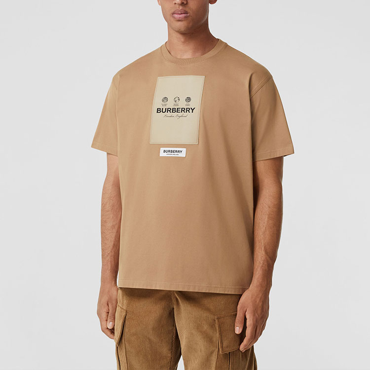 Burberry  Brown Letter Logo Patch Colorblock Crew Neck Oversized T-Shirt. 80575301 圖 3