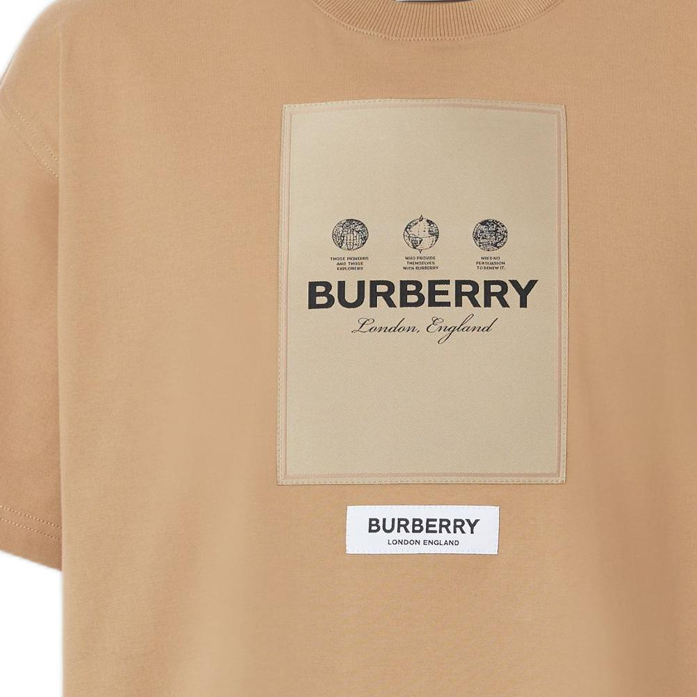 Burberry  Brown Letter Logo Patch Colorblock Crew Neck Oversized T-Shirt. 80575301 圖 5