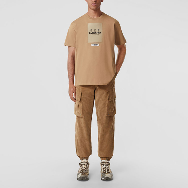 Burberry  Brown Letter Logo Patch Colorblock Crew Neck Oversized T-Shirt. 80575301 圖 6