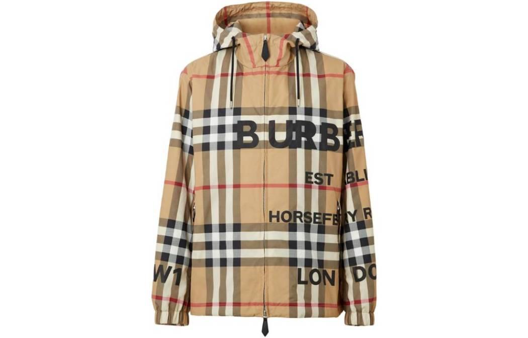 Burberry  Brown Logo Zip-Up Hoodie Jacket with Long Sleeves. 80677741