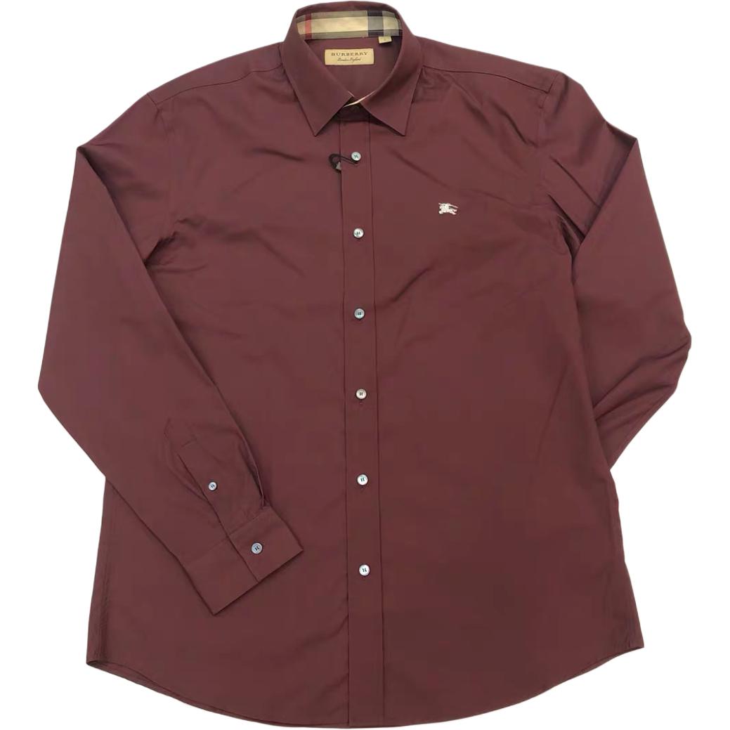 Burberry  Burgundy Single-Breasted Embroidered Knight Long-Sleeve Shirt 80362901
