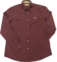 Burberry Burgundy Single-Breasted Embroidered Knight Long-Sleeve Shirt 80362901 Burberry Burgundy Single-Breasted Embroidered Knight Long-Sleeve Shirt 80362901