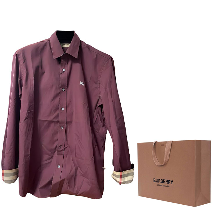 Lookbook 버버리 와인 싱글 브레스트 자수 나이트 롱슬리브 셔츠 80362901