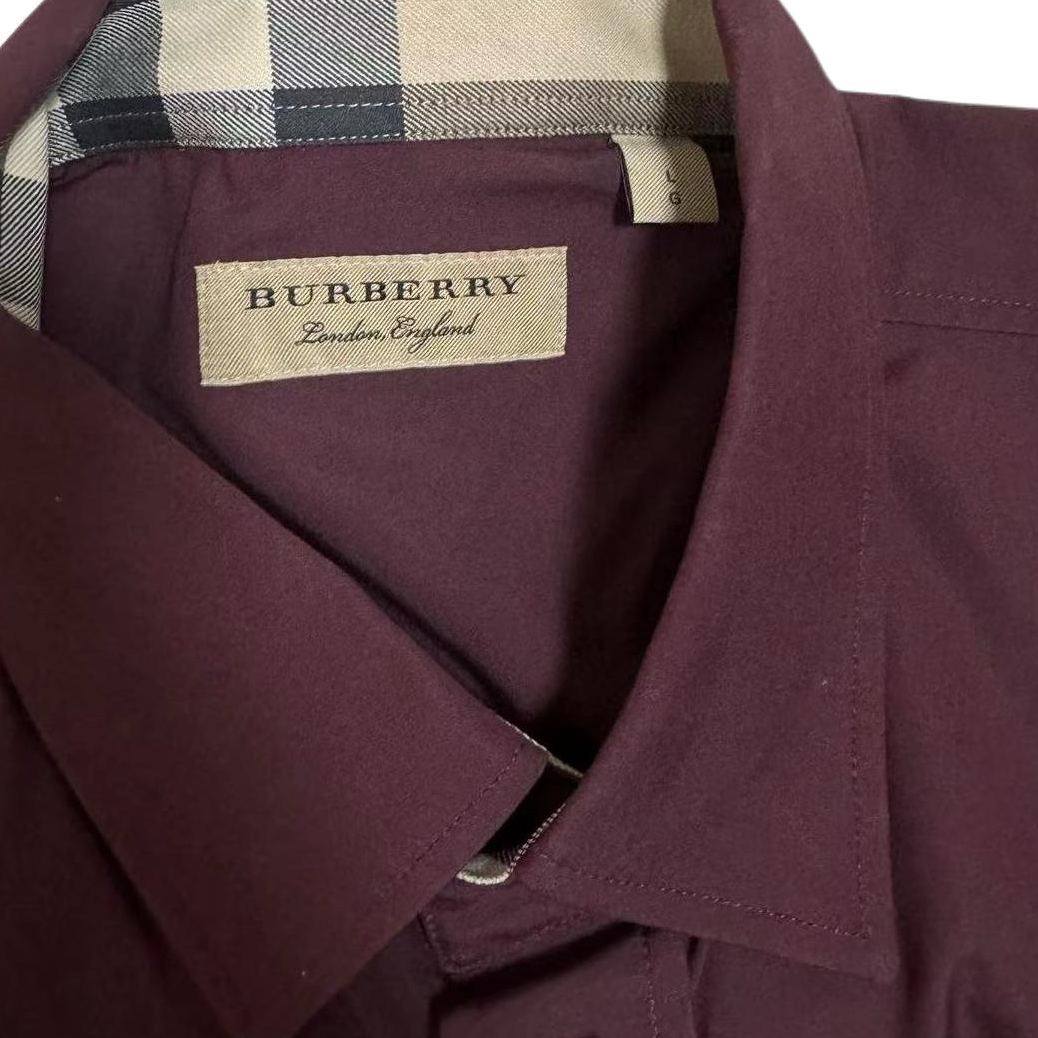 Shop 버버리 와인 싱글 브레스트 자수 나이트 롱슬리브 셔츠 80362901