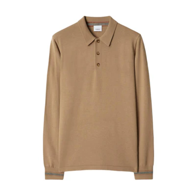 Burberry Camel Long Sleeve Pullover Polo Shirt. 80926411