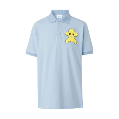 Burberry Casual Loose Fit Monster Print Polo Shirt - Light Blue 80519321