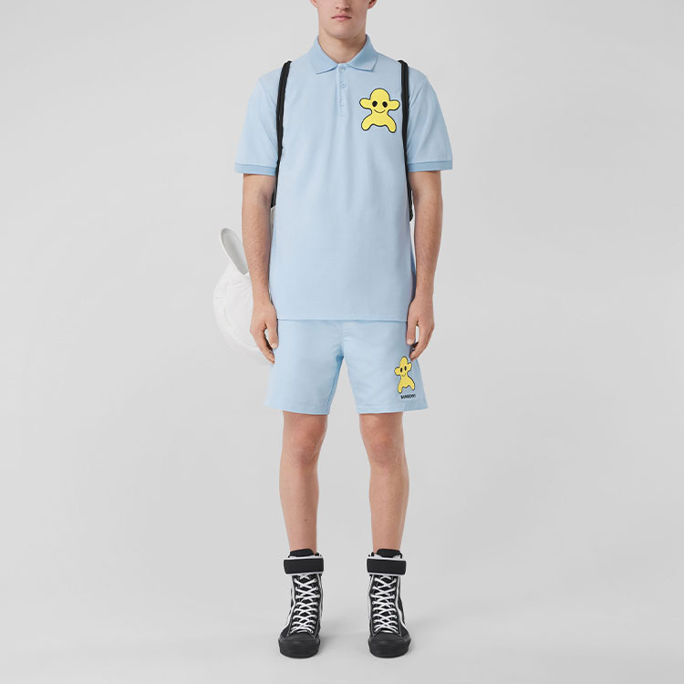Burberry  Casual Loose Fit Monster Print Polo Shirt - Light Blue 80519321 圖 3