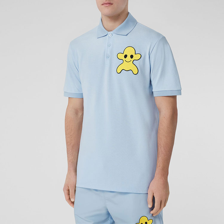 Burberry  Casual Loose Fit Monster Print Polo Shirt - Light Blue 80519321 圖 5