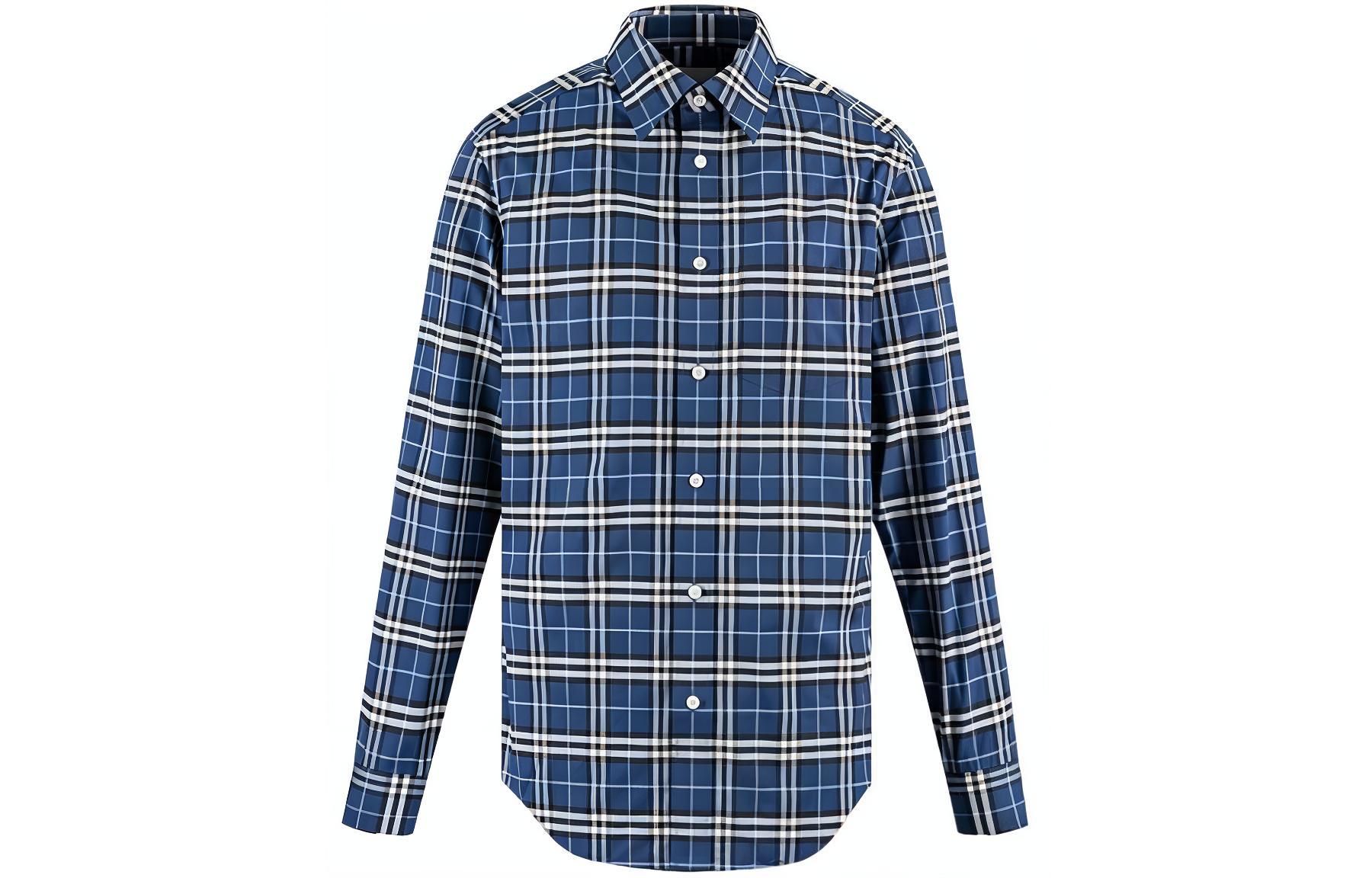 Buy Burberry Kemeja Lengan Panjang Biru Kotak-Kotak Kancing Model Kerah. 80114001