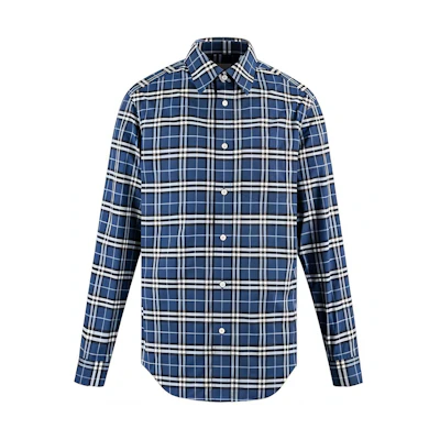 Burberry Check Button-Up Collared Shirt Long Sleeve - Blue 80114001