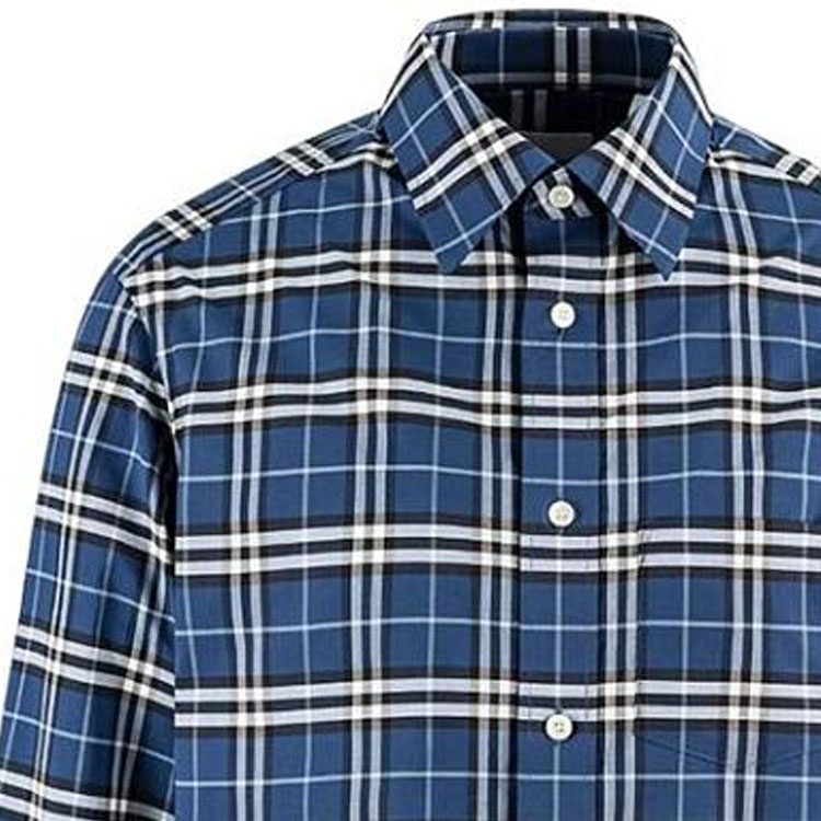 Details for Burberry Kemeja Lengan Panjang Biru Kotak-Kotak Kancing Model Kerah. 80114001