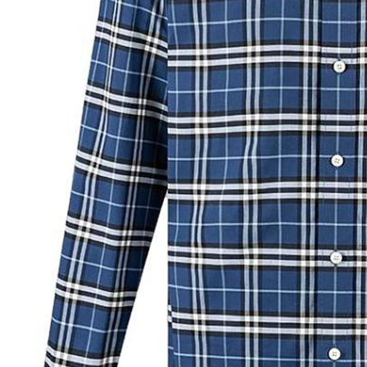 Cheap Burberry Kemeja Lengan Panjang Biru Kotak-Kotak Kancing Model Kerah. 80114001
