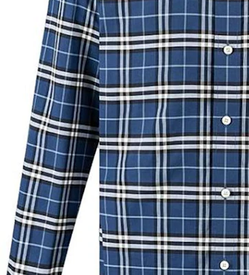 Burberry Kemeja Lengan Panjang Biru Kotak-Kotak Kancing Model Kerah. 80114001 Cheap Burberry Kemeja Lengan Panjang Biru Kotak-Kotak Kancing Model Kerah. 80114001