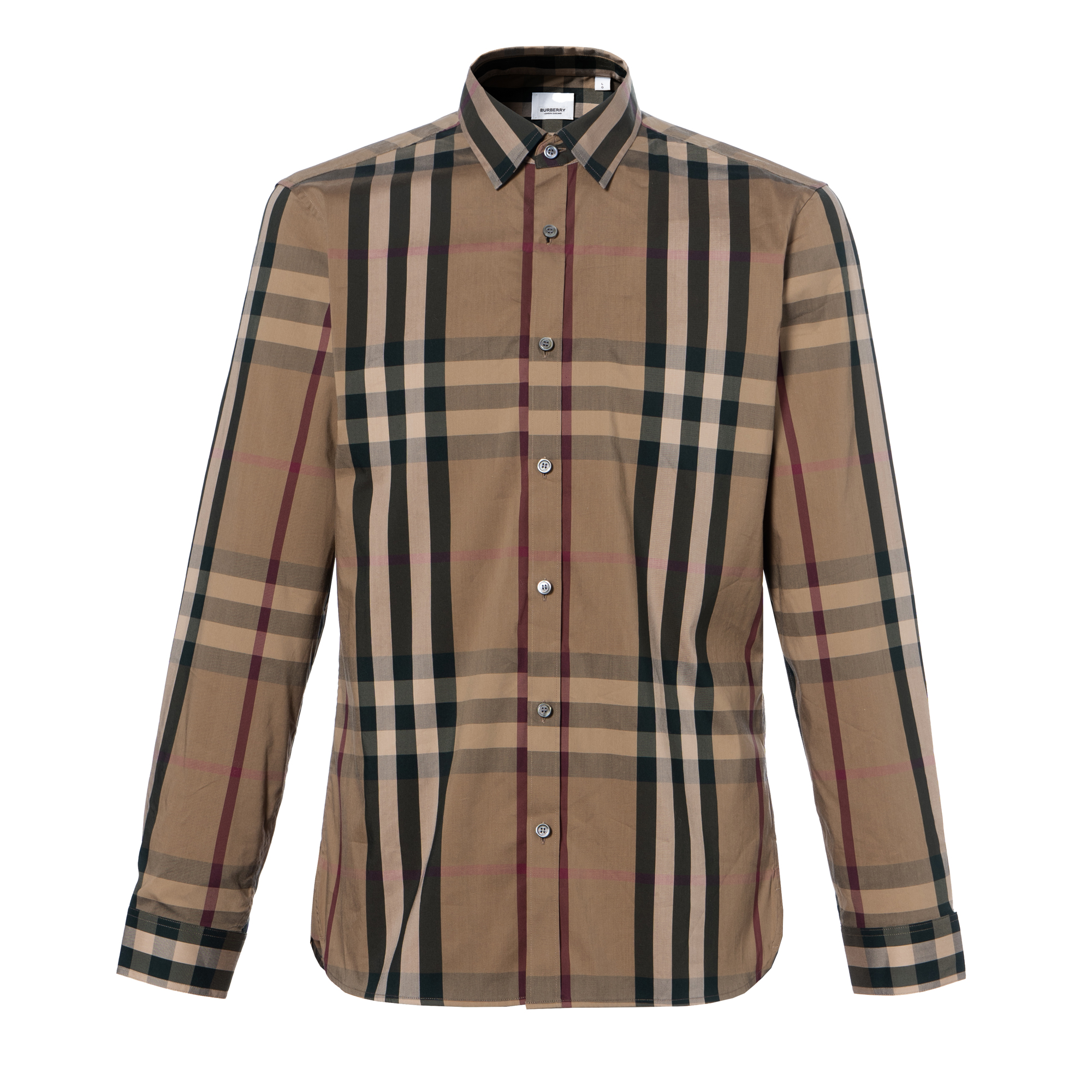 Burberry  Check Collared Single-Breasted Long Sleeve Shirt Brown 80734001