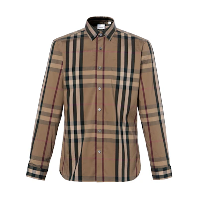 Burberry Check Collared Single-Breasted Long Sleeve Shirt Brown 80734001