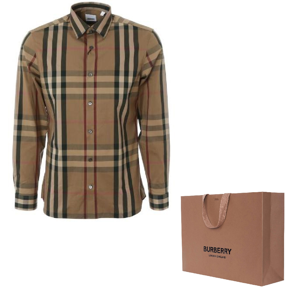 Burberry  Check Collared Single-Breasted Long Sleeve Shirt Brown 80734001 圖 4