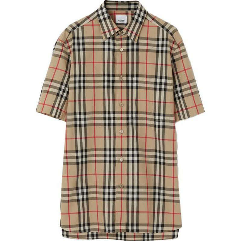 Buy Burberry  Check Cotton Short Sleeve Shirt Beige 80795871