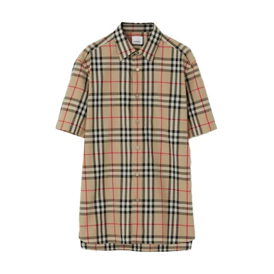 Burberry Check Cotton Short Sleeve Shirt Beige 80795871