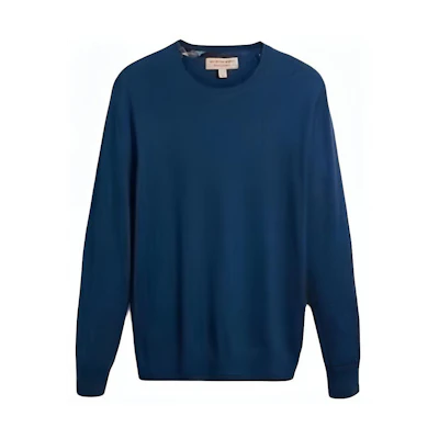 Burberry Check Crewneck Cashmere Sweater in Dark Teal. 40228221