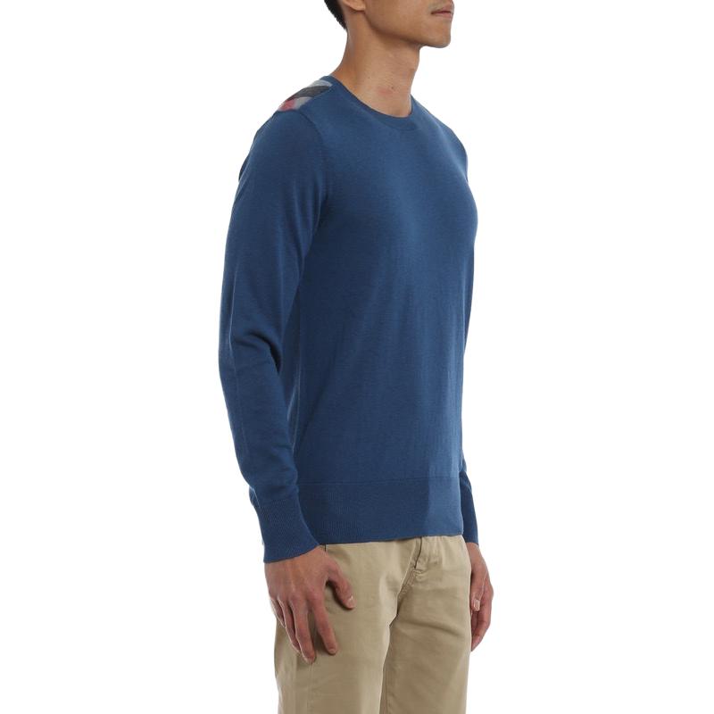 Shop 博柏利深青色格纹圆领羊绒毛衣 40228221