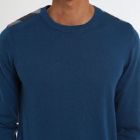 Burberry Sweater Cashmere Check Crewneck Warna Teal Gelap. 40228221 Details for Burberry Sweater Cashmere Check Crewneck Warna Teal Gelap. 40228221