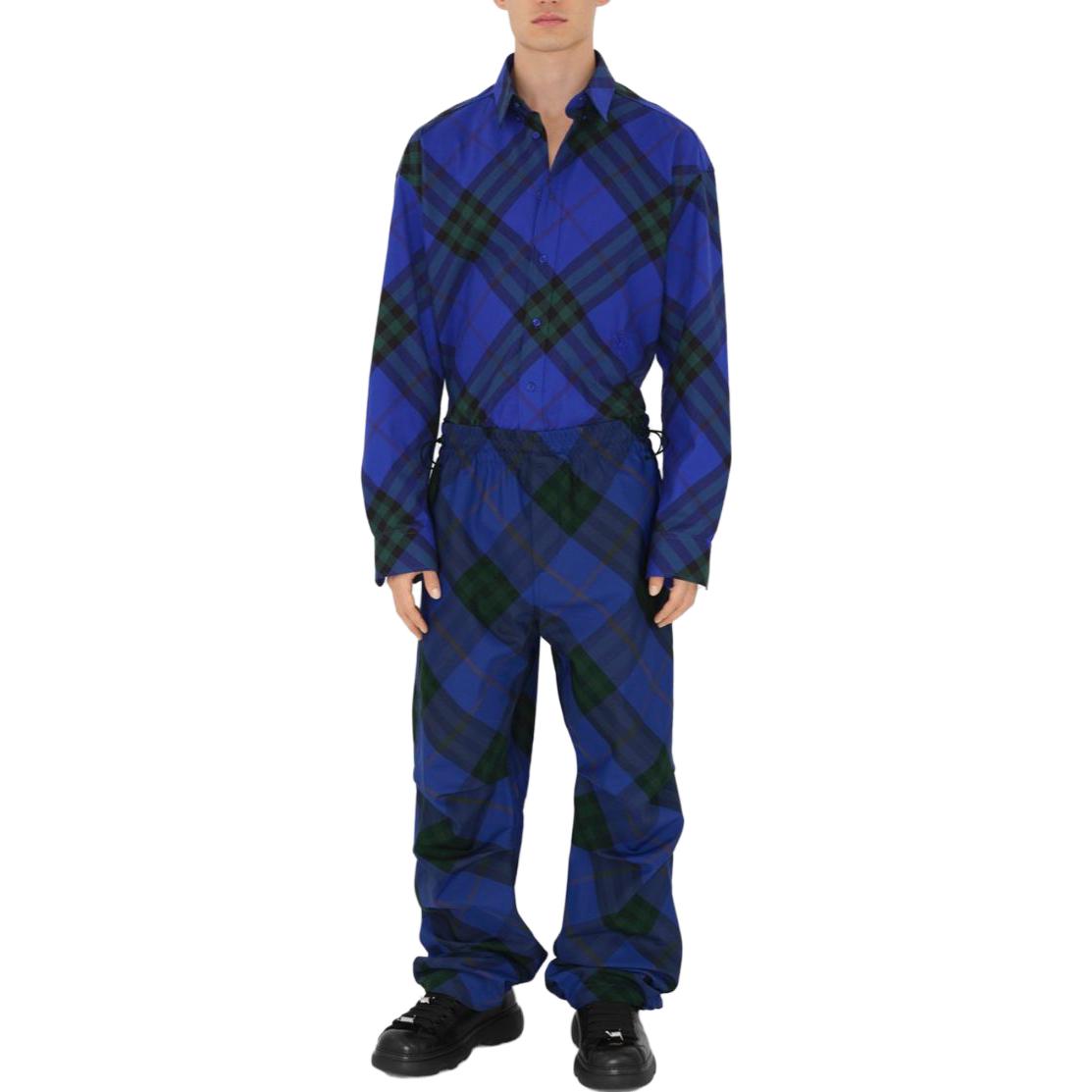 Shop Burberry Celana Santai Straight-Leg Drawstring Kotak - Knight Blue. 80833721