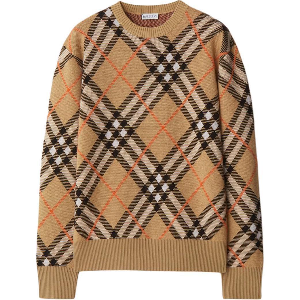 Burberry  Check Knit Crewneck Loose-Fit Sweater Beige. 80934971