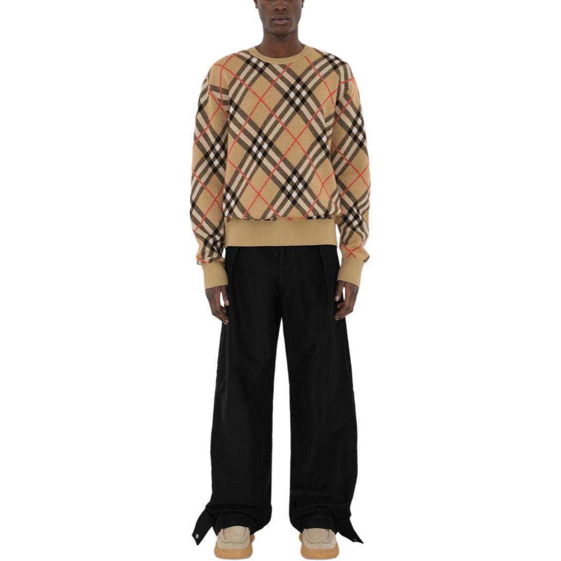 Shop Burberry Check Knit Crewneck Loose-Fit Sweater Beige Lelaki/Wanita. 80934971