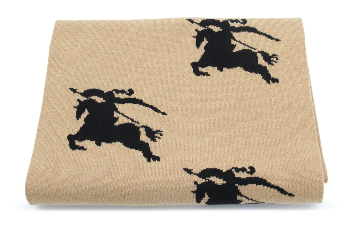 Burberry  Check Logo Print Wool Scarf in Khaki. 8072080A1420