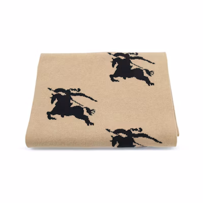 Burberry Check Logo Print Wool Scarf in Khaki. 8072080A1420
