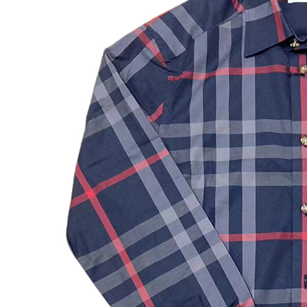 Burberry  Check Long Sleeve Button-Up Shirt in Dark Blue. 80842881 圖 6