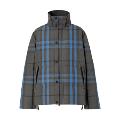 Burberry Check Long Sleeve Down Jacket Gray 80585361
