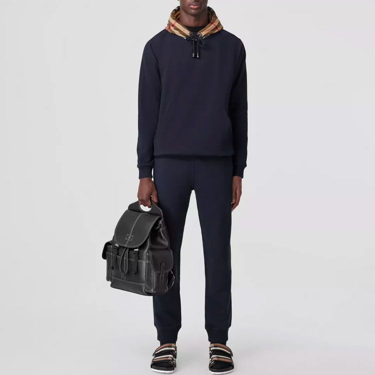 Burberry  Check Pattern Drawstring Hoodie in Dark Blue. 80575121 圖 3