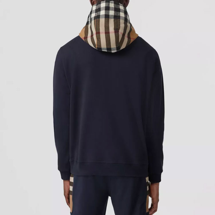 Burberry  Check Pattern Drawstring Hoodie in Dark Blue. 80575121 圖 4