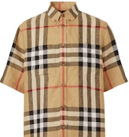 Camisa de Manga Corta Holgada de Lino con Patrón a Cuadros de Burberry Beige Archivo. 80510731 Details for Camisa de Manga Corta Holgada de Lino con Patrón a Cuadros de Burberry Beige Archivo. 80510731