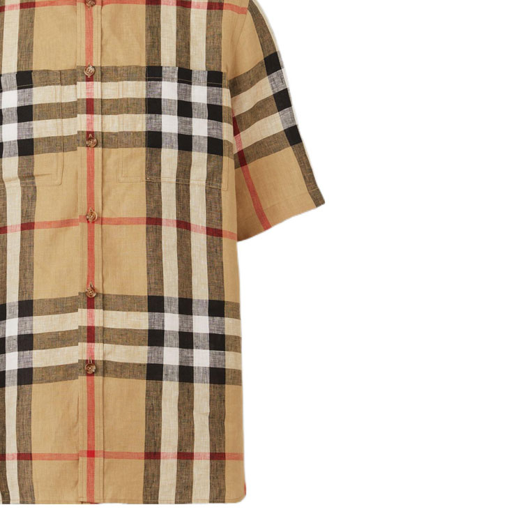Sizing Camisa de Manga Corta Holgada de Lino con Patrón a Cuadros de Burberry Beige Archivo. 80510731
