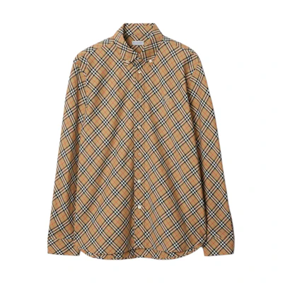 Burberry Check Pattern Long-Sleeve Button-Up Shirt Beige. 80988441